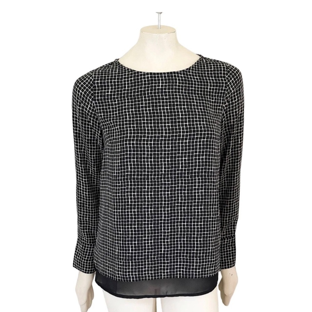 The Limited Chiffon Check Black White Long sleeve Blouse Top Size Small